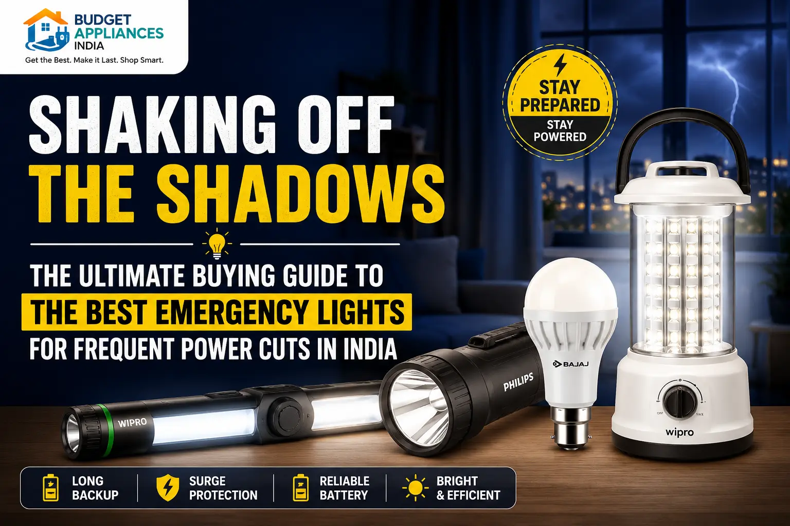 Emergency lights, inverter bulb, lantern, and torch for power cuts in India