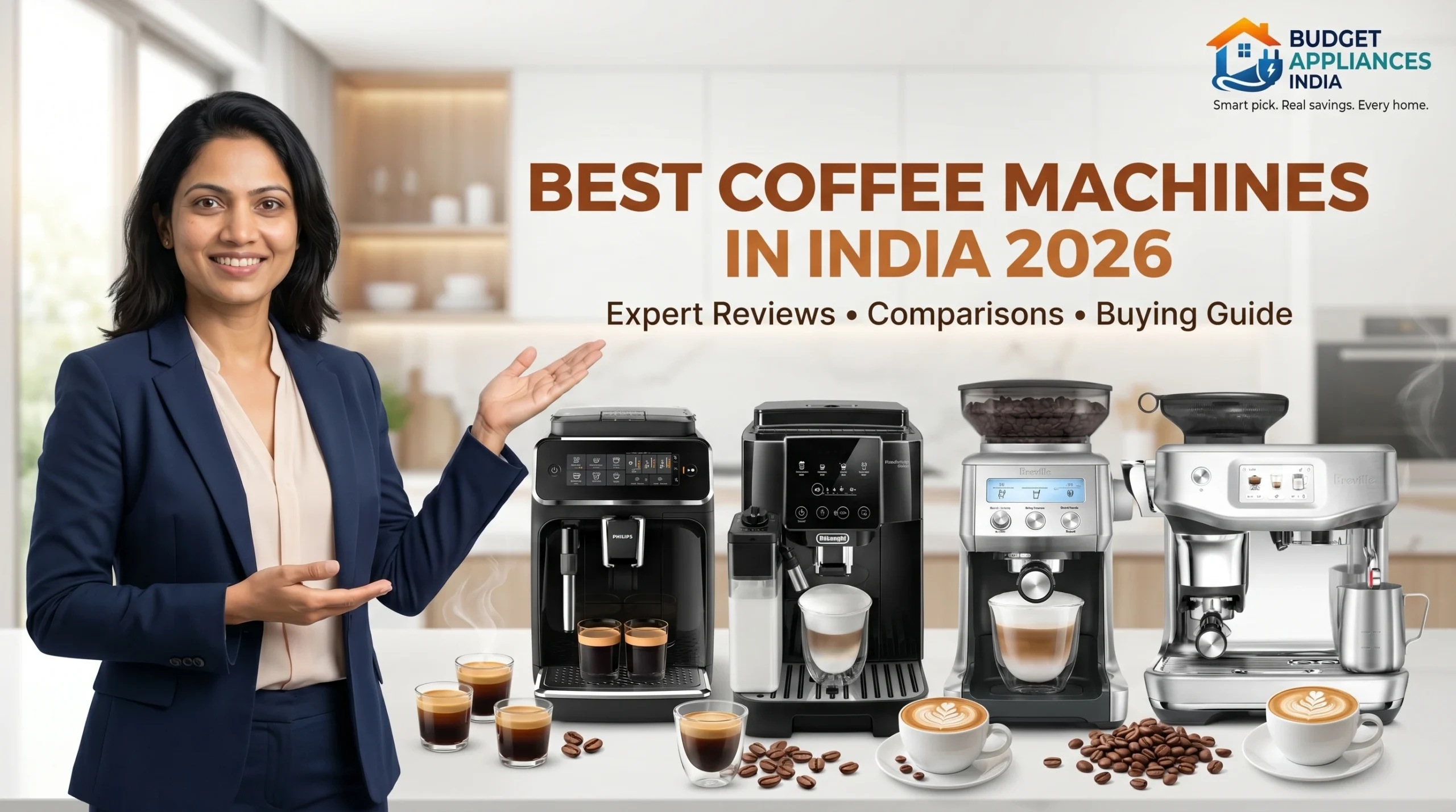 Best Coffee Machines in India 2026 comparison featuring espresso, bean-to-cup, and automatic coffee machines