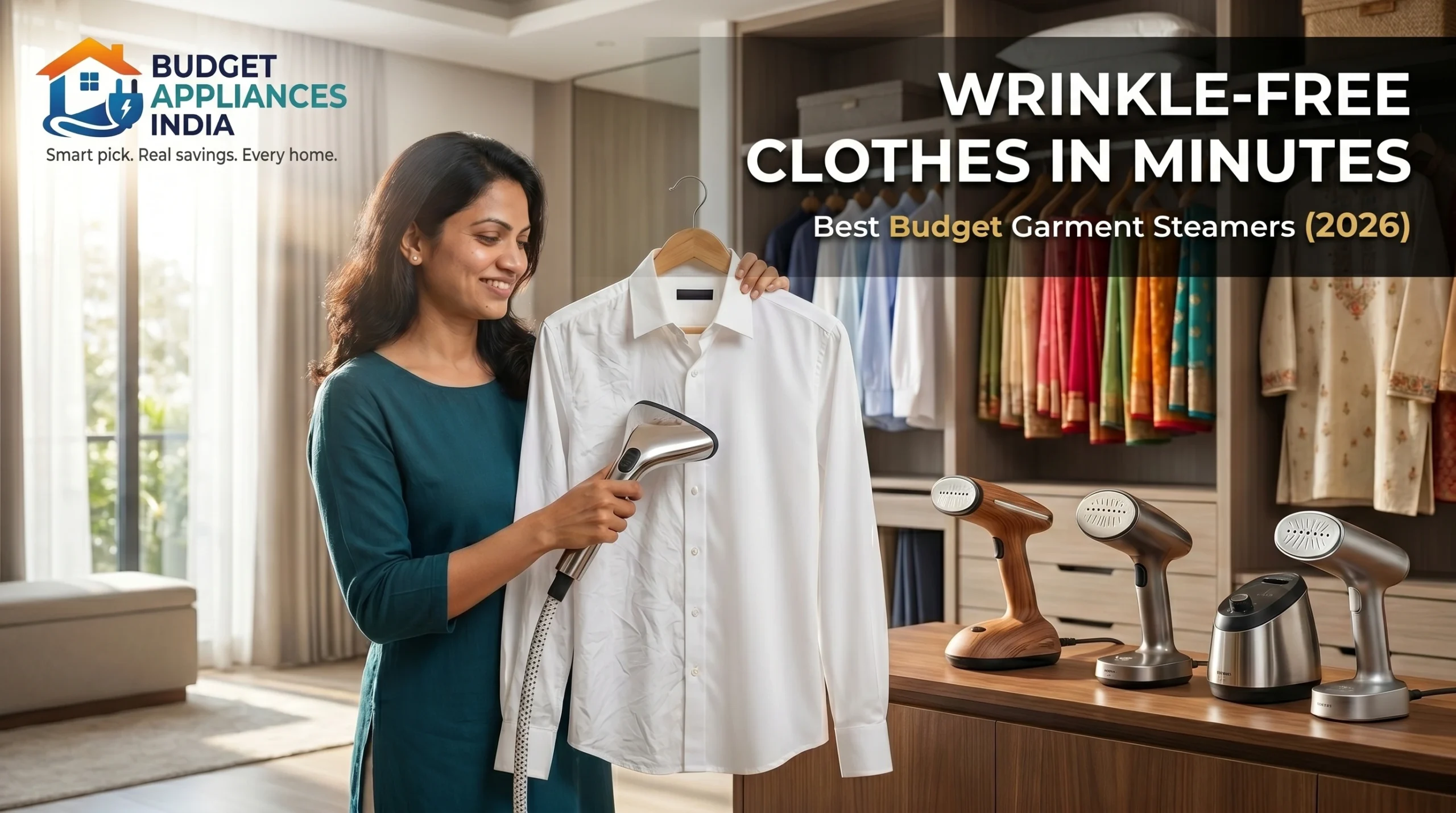 Best budget garment steamers in India 2026 removing wrinkles from clothes with powerful steam in a modern Indian home