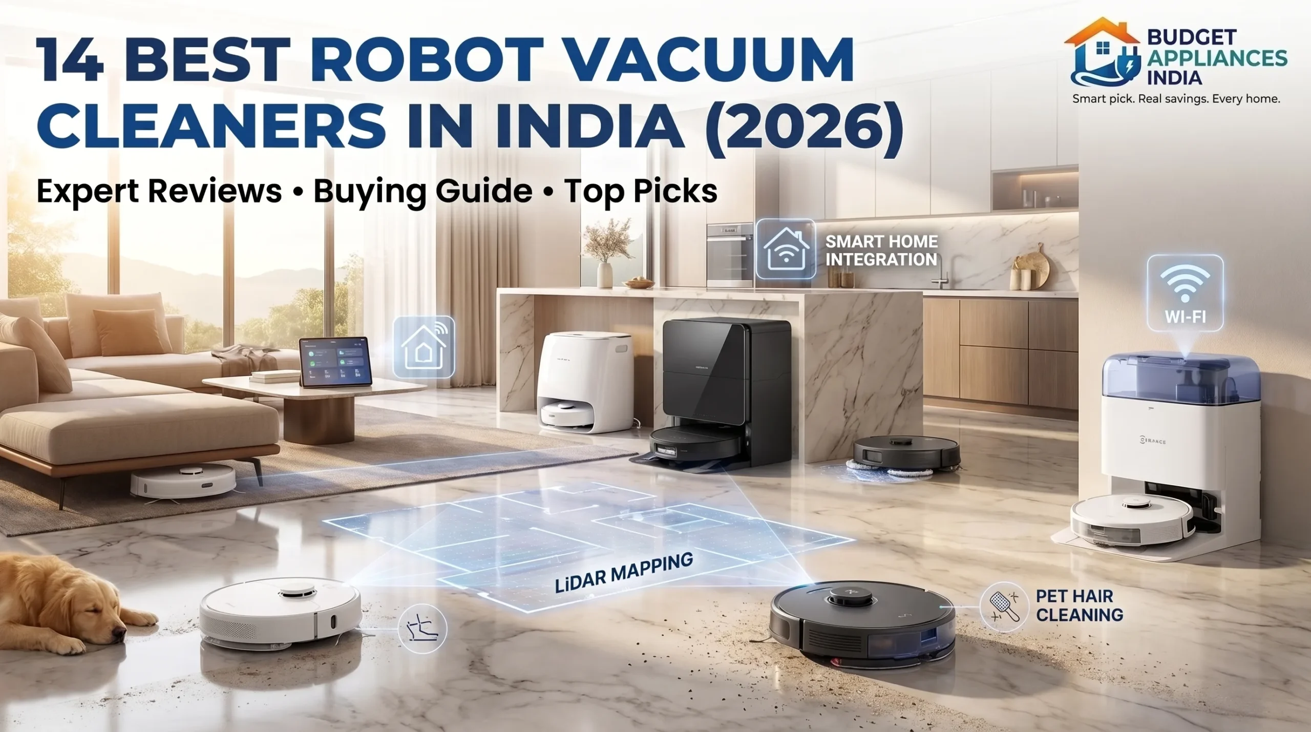 Comparison of the best robot vacuum cleaners in India 2026 featuring smart navigation, automatic mopping, self-emptying docks, and LiDAR technology for modern homes