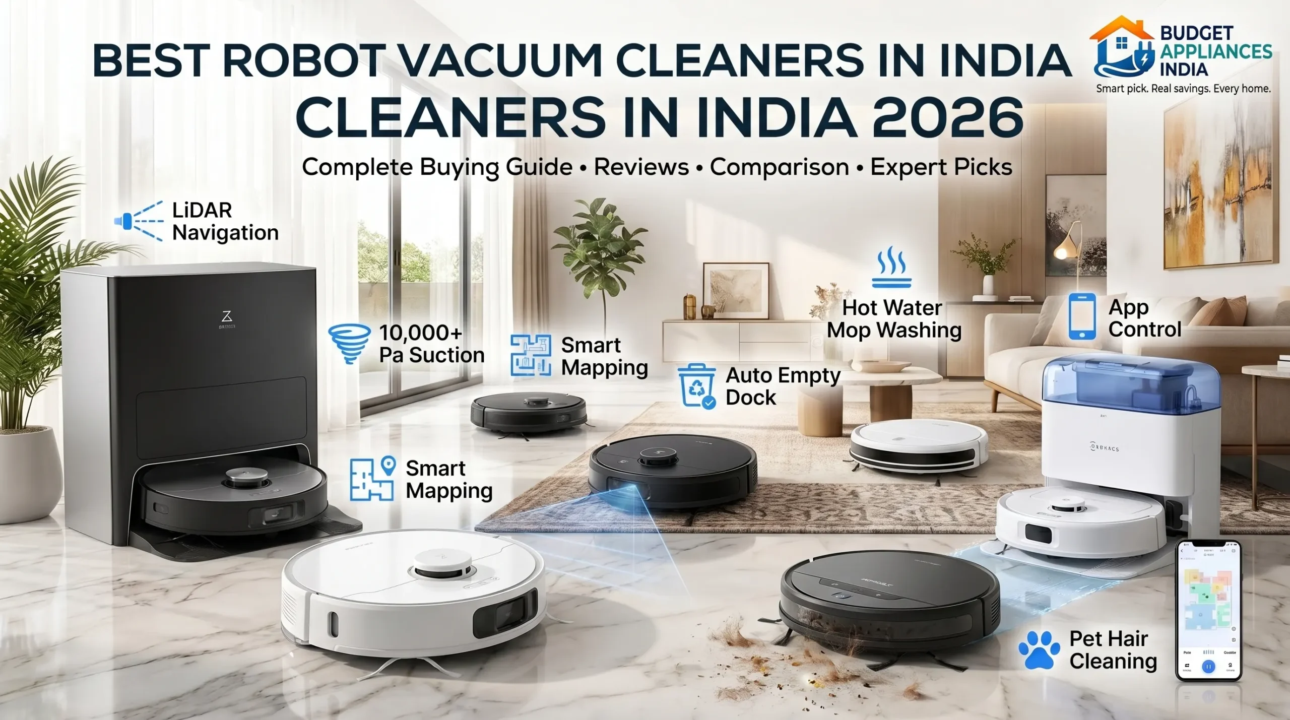 Best robot vacuum cleaners in India 2026 comparison featuring LiDAR navigation, smart mopping, auto-empty docks, and advanced cleaning technology for Indian homes